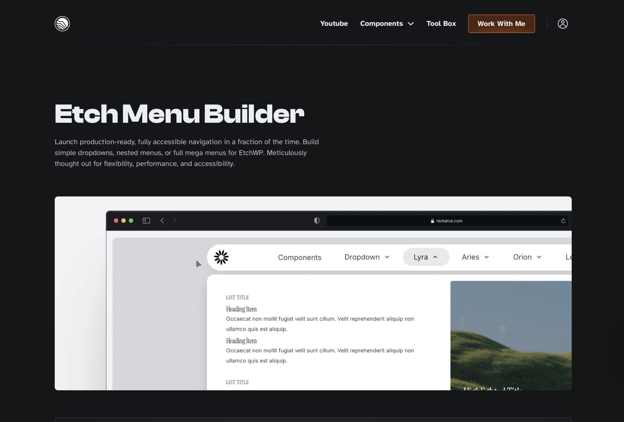 Home Page The Home Page of Etch Menu Builder